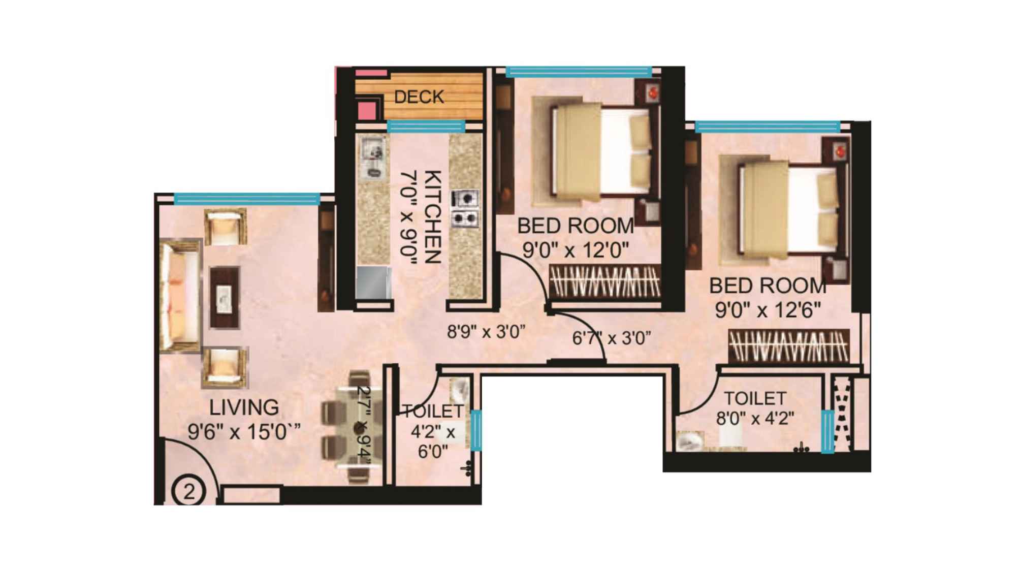 Neelam-Supremo-Floor-Plan-2-BHK-615-Sqft