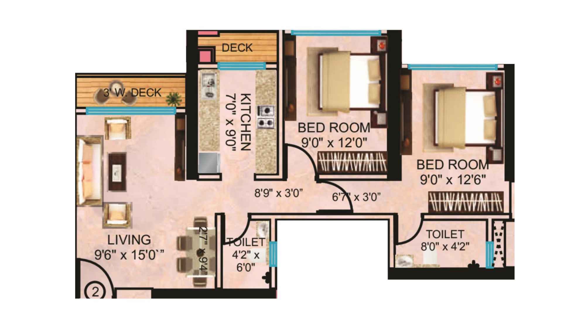 Neelam-Supremo-Floor-Plan-2-BHK-Deck-648-Sqft